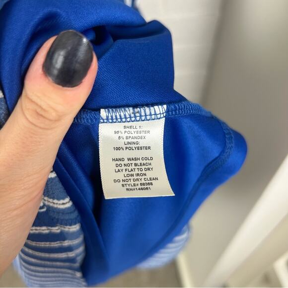 Monteau Blue White Striped Faux Wrap Mini Dress Size L - Picture 7 of 8